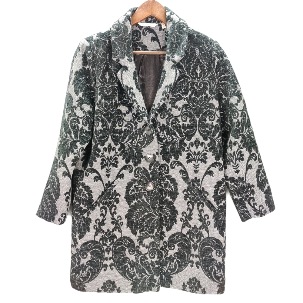 Soft Surroundings Coat Black Chenille Damask PS